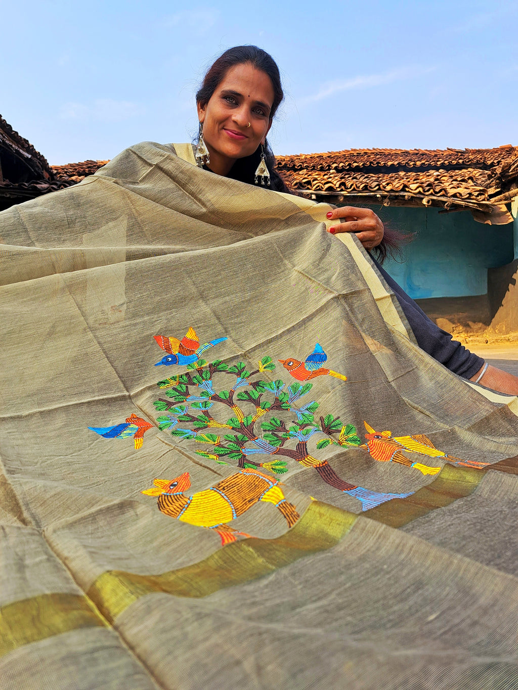 Original gond handpainted dupatta