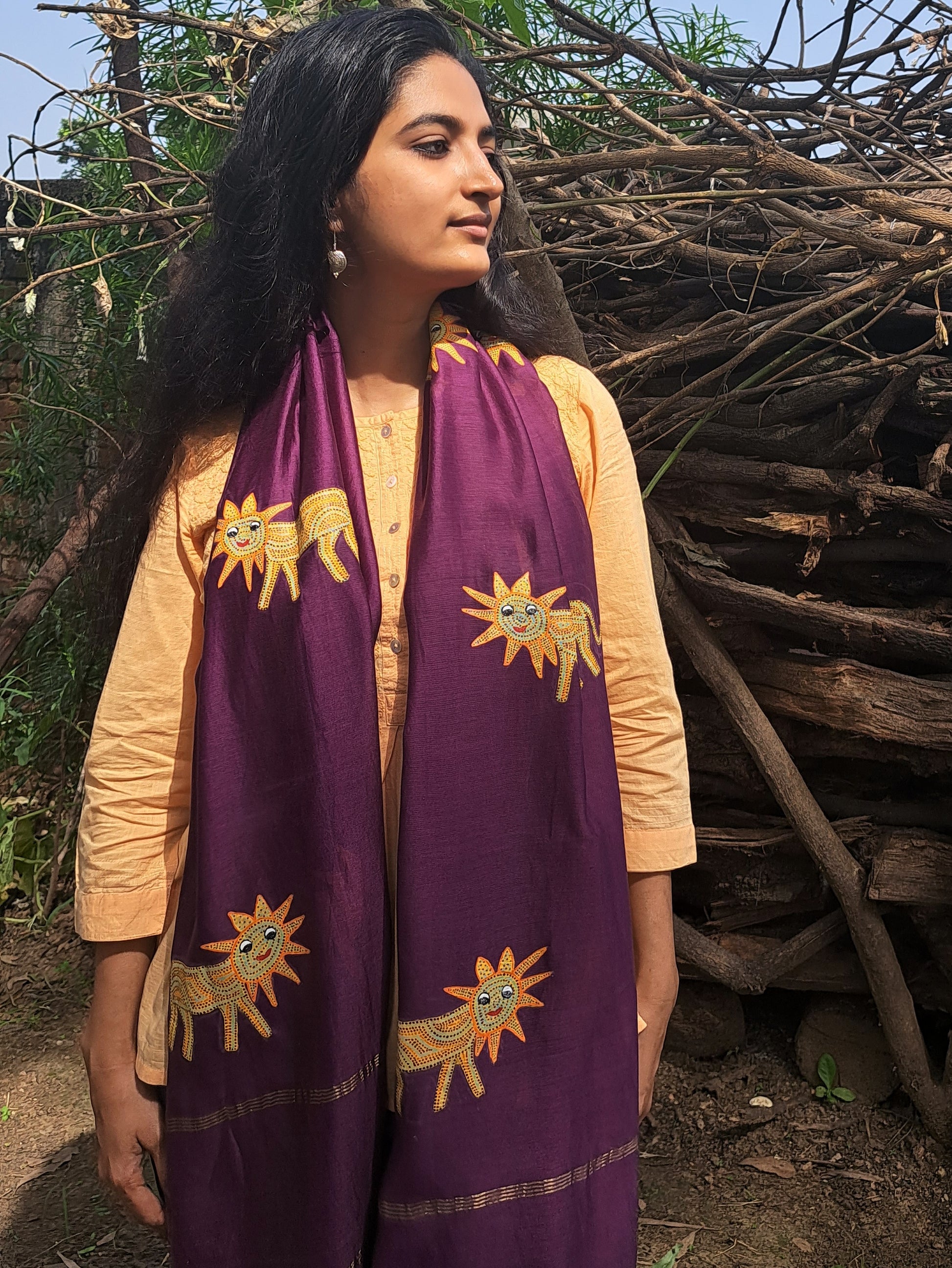 Original Bhil Handpainted Chanderi Stole