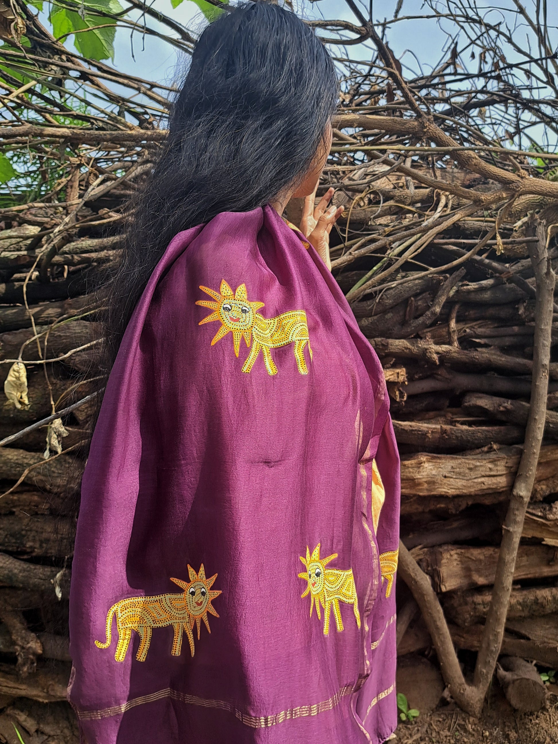 Original Bhil Handpainted Chanderi Stole