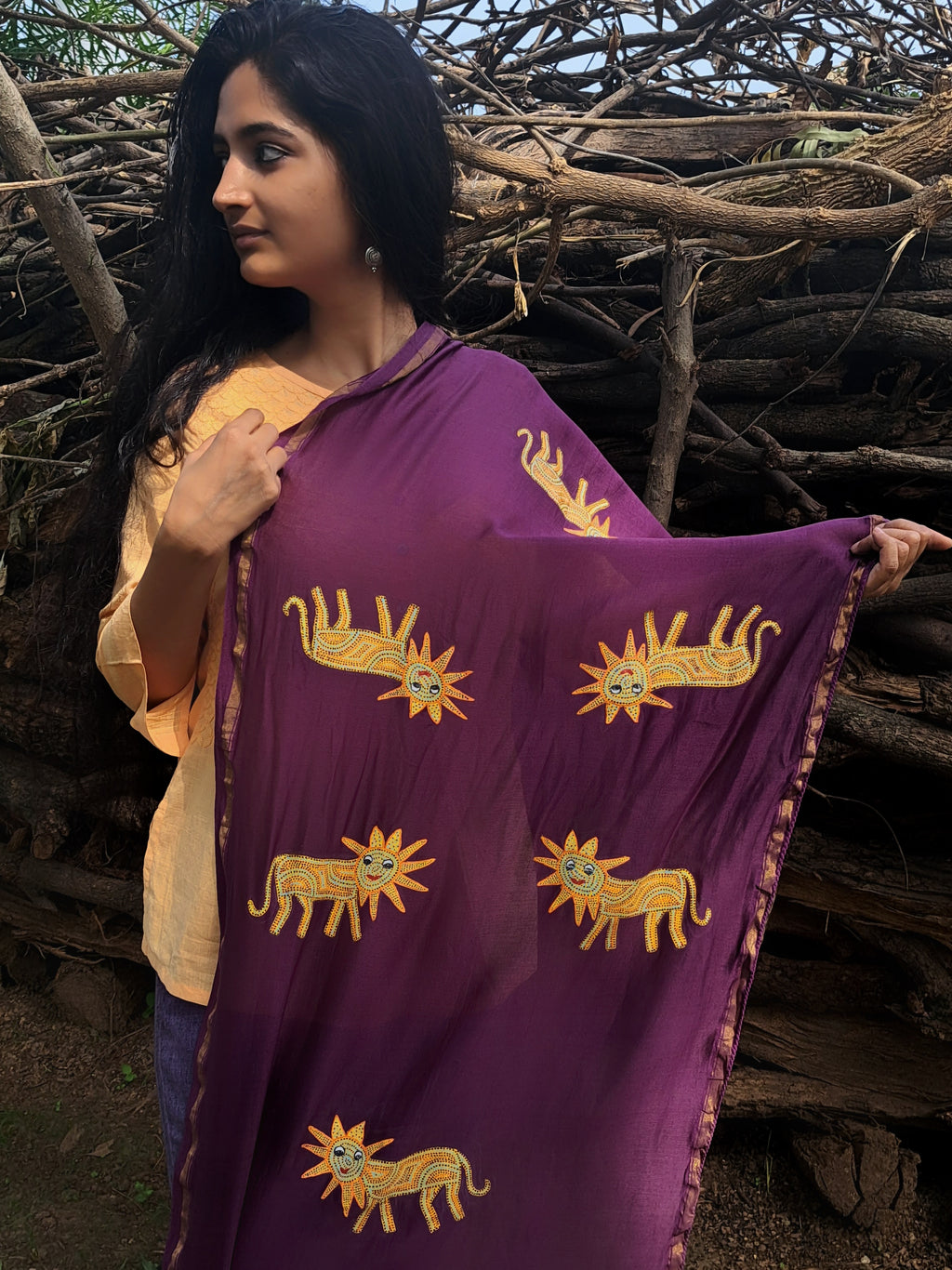 Original Bhil Handpainted Chanderi Stole