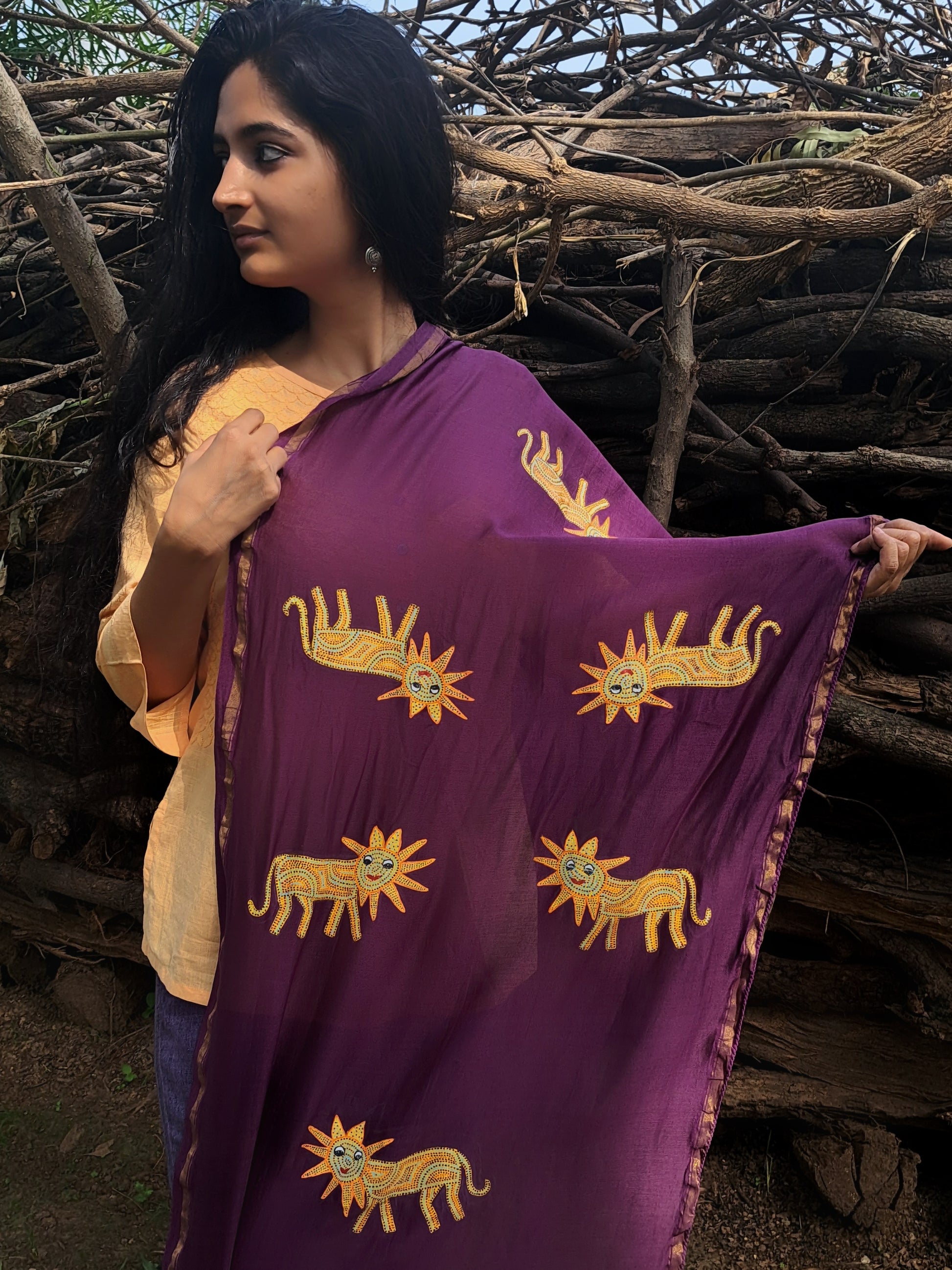 Original Bhil Handpainted Chanderi Stole