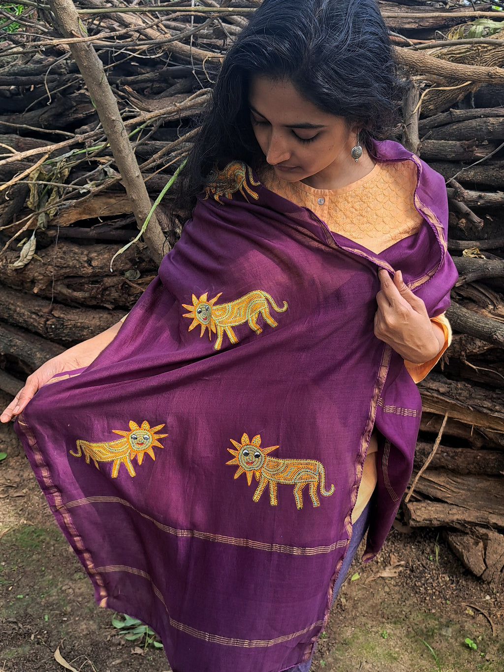 Original Bhil Handpainted Chanderi Stole