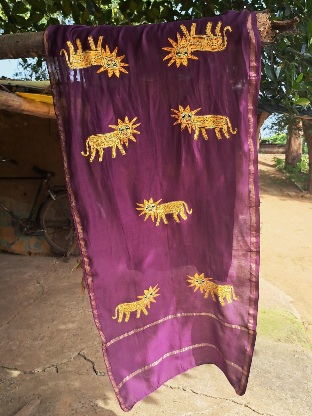 Original Bhil Handpainted Chanderi Stole