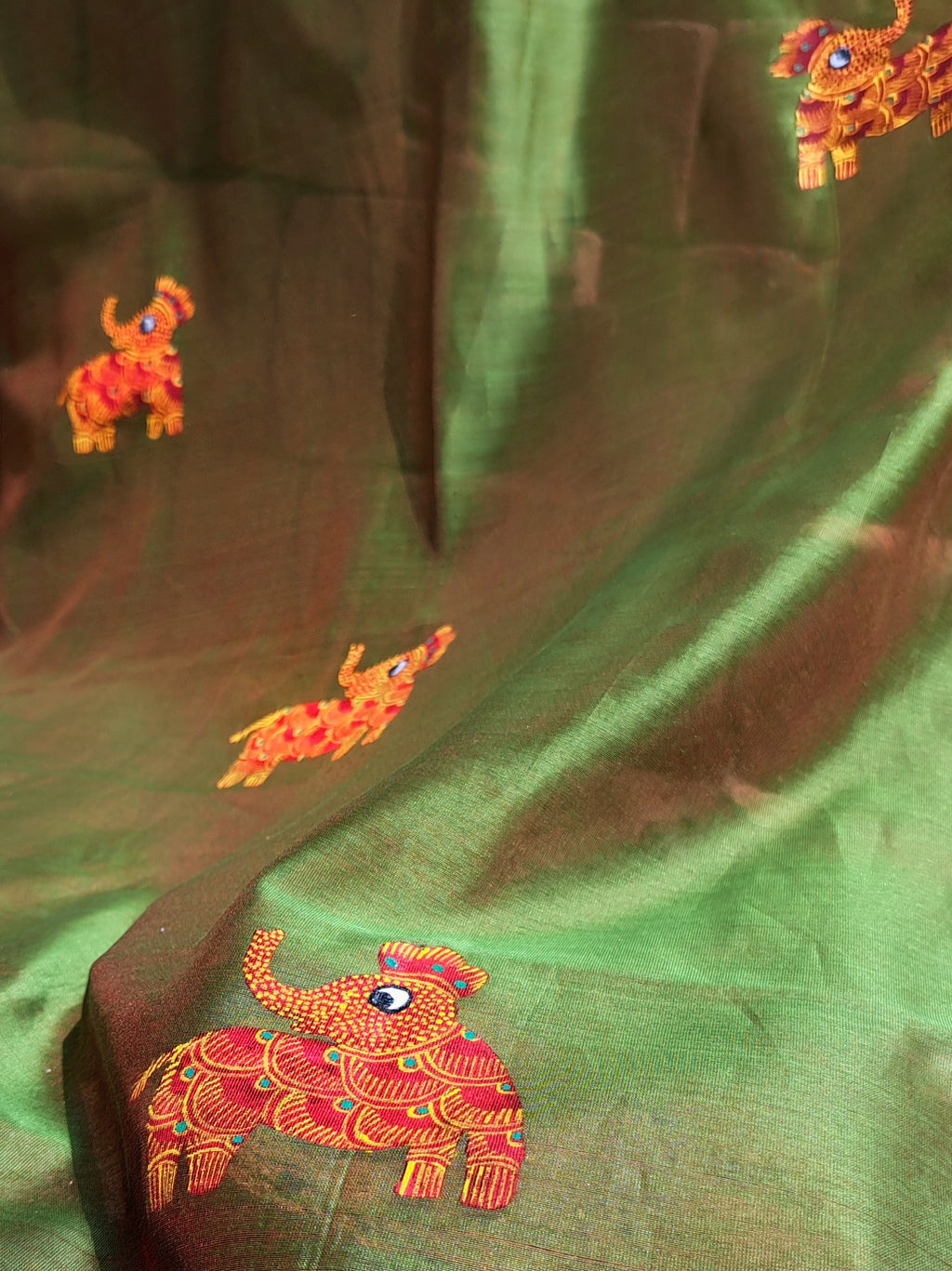 Original Gond Handpainted Handloom Maheshwari Silk Stole With Tassels