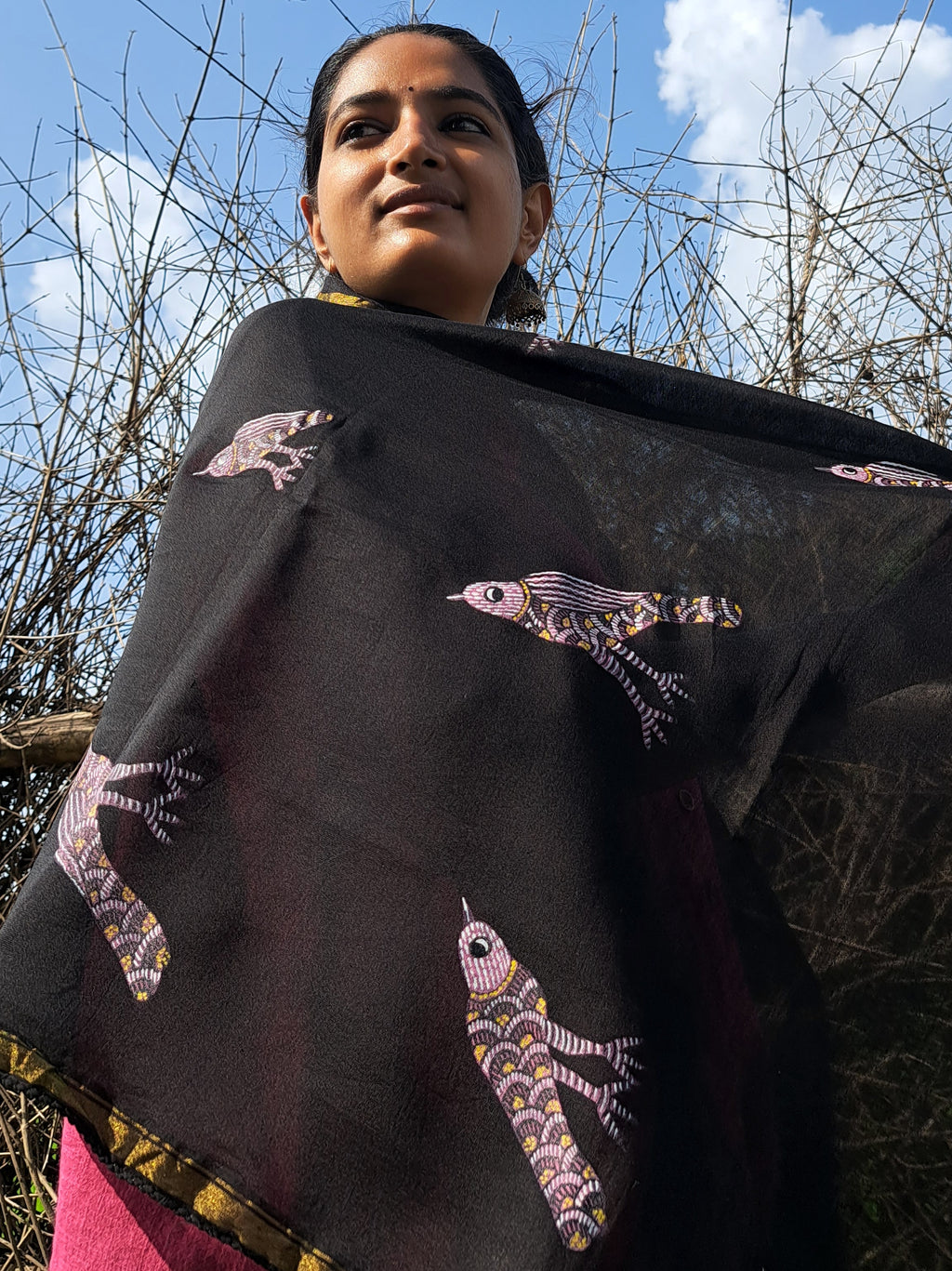 Original Gond Hand painted Chanderi stole