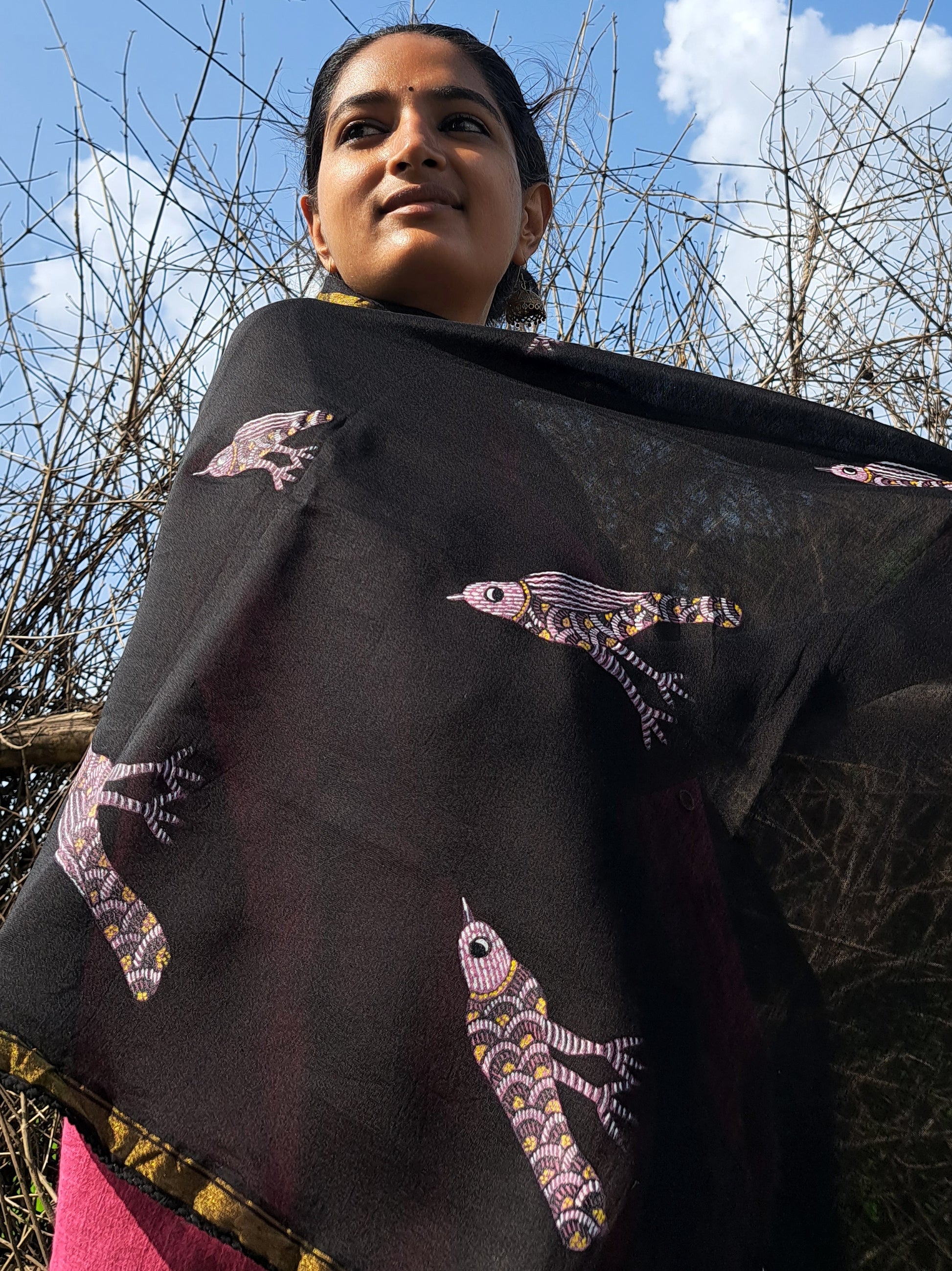 Original Gond Hand painted Chanderi stole
