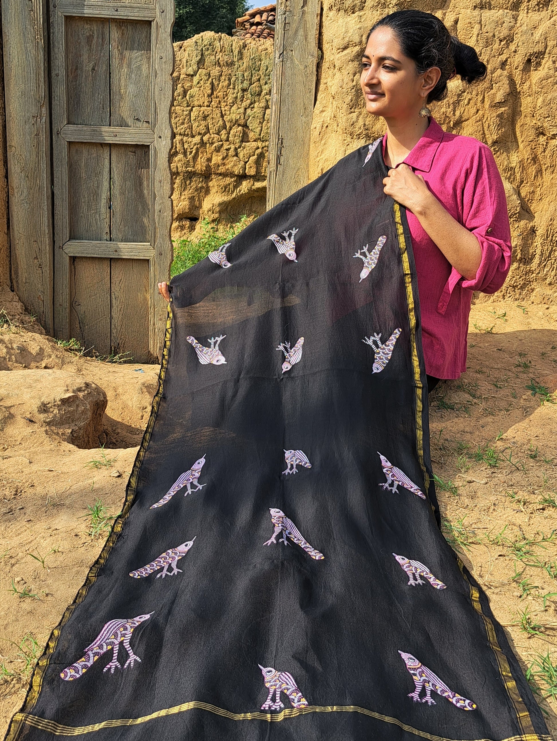 Original Gond Hand painted Chanderi stole