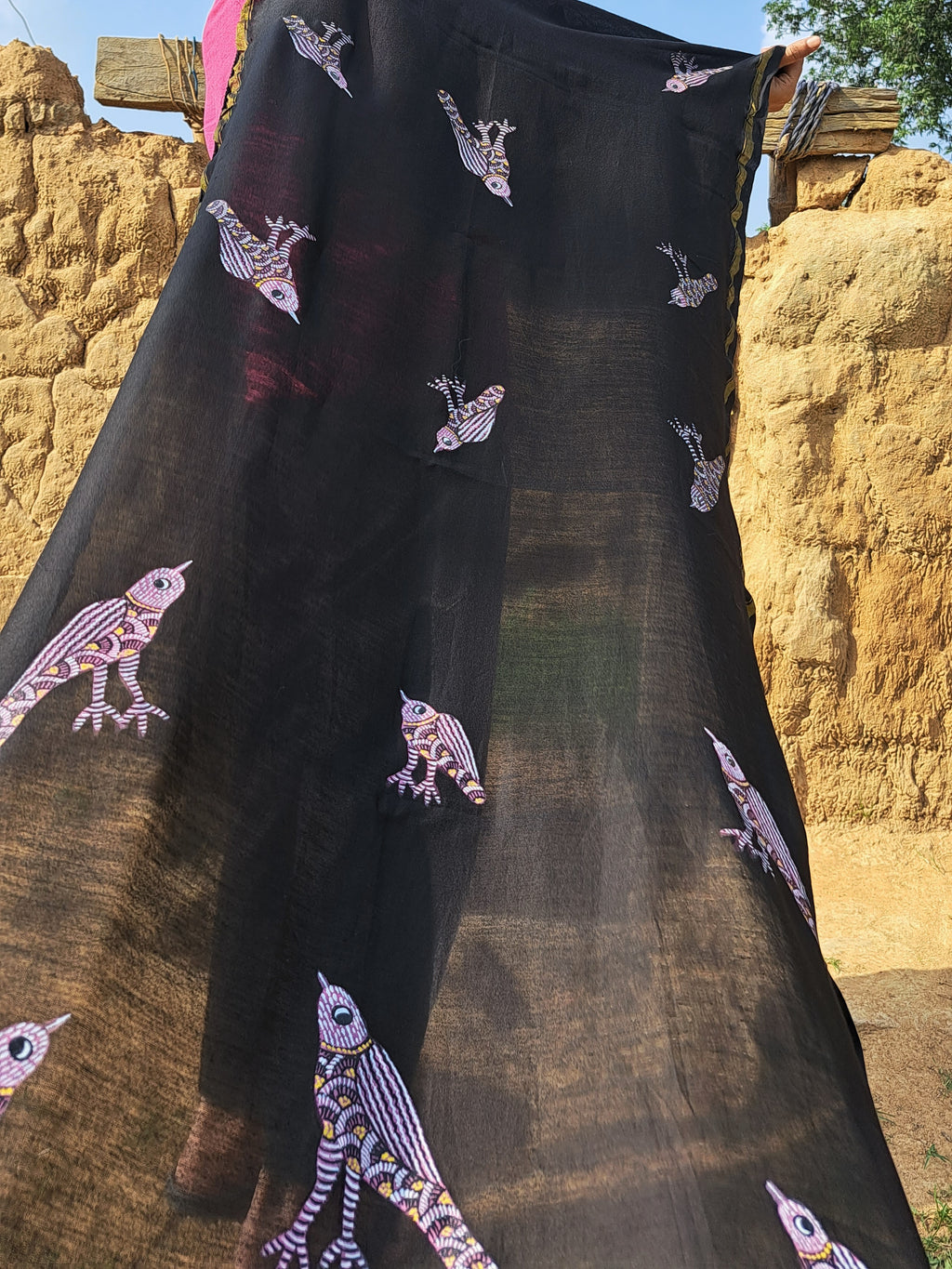 Original Gond Hand painted Chanderi stole