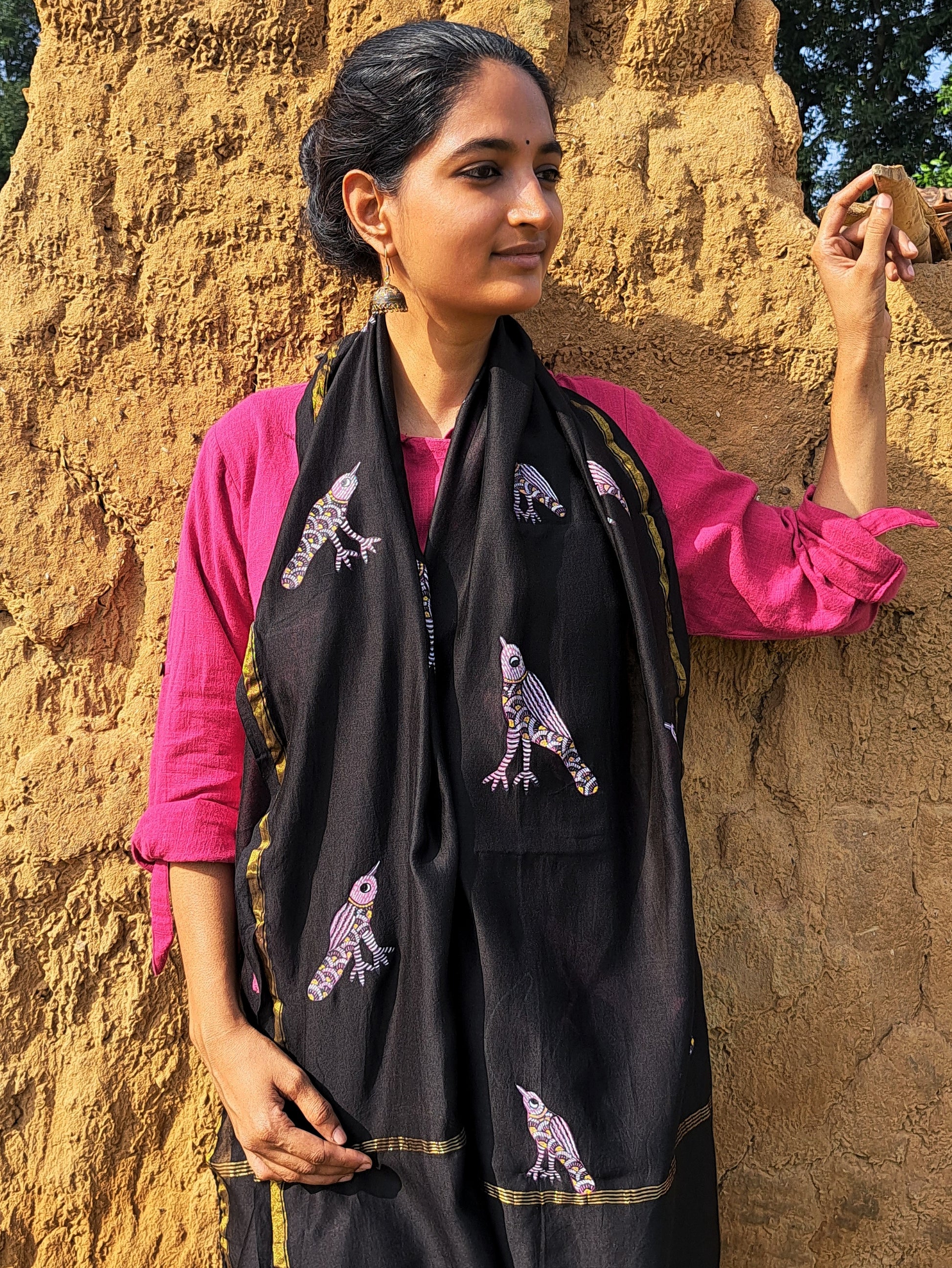 Original Gond Hand painted Chanderi stole