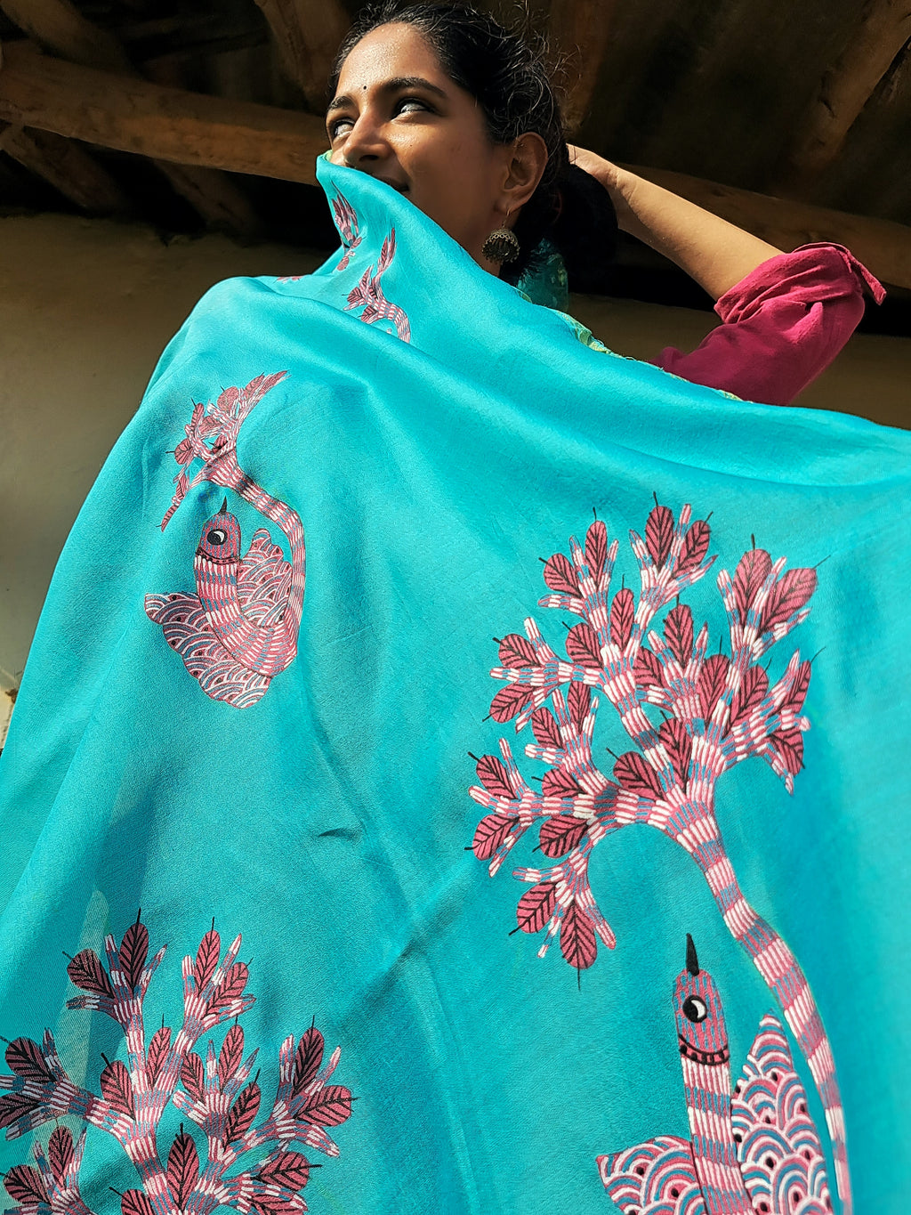 Original Gond  Hand painted Chanderi stole
