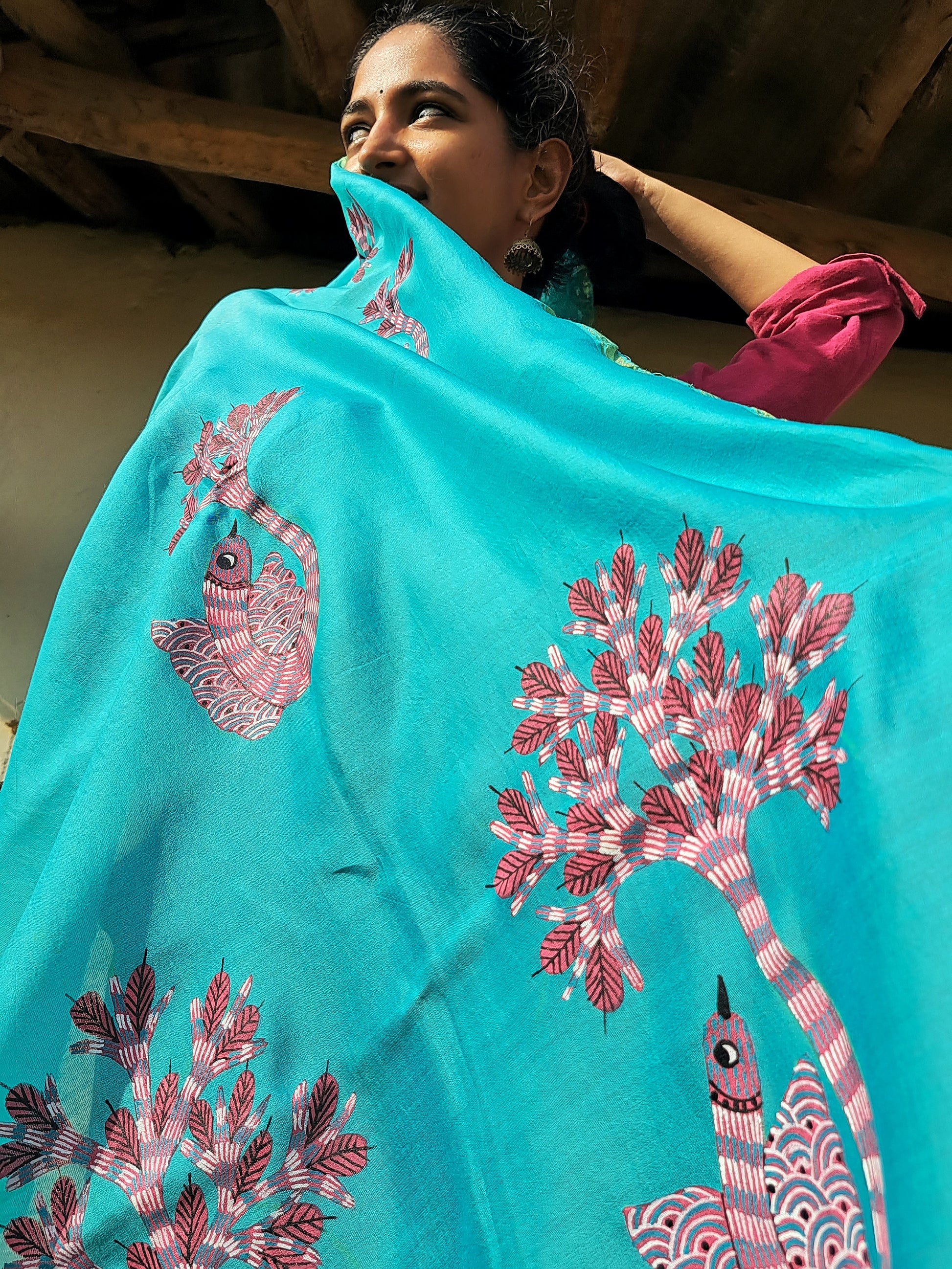 Original Gond  Hand painted Chanderi stole