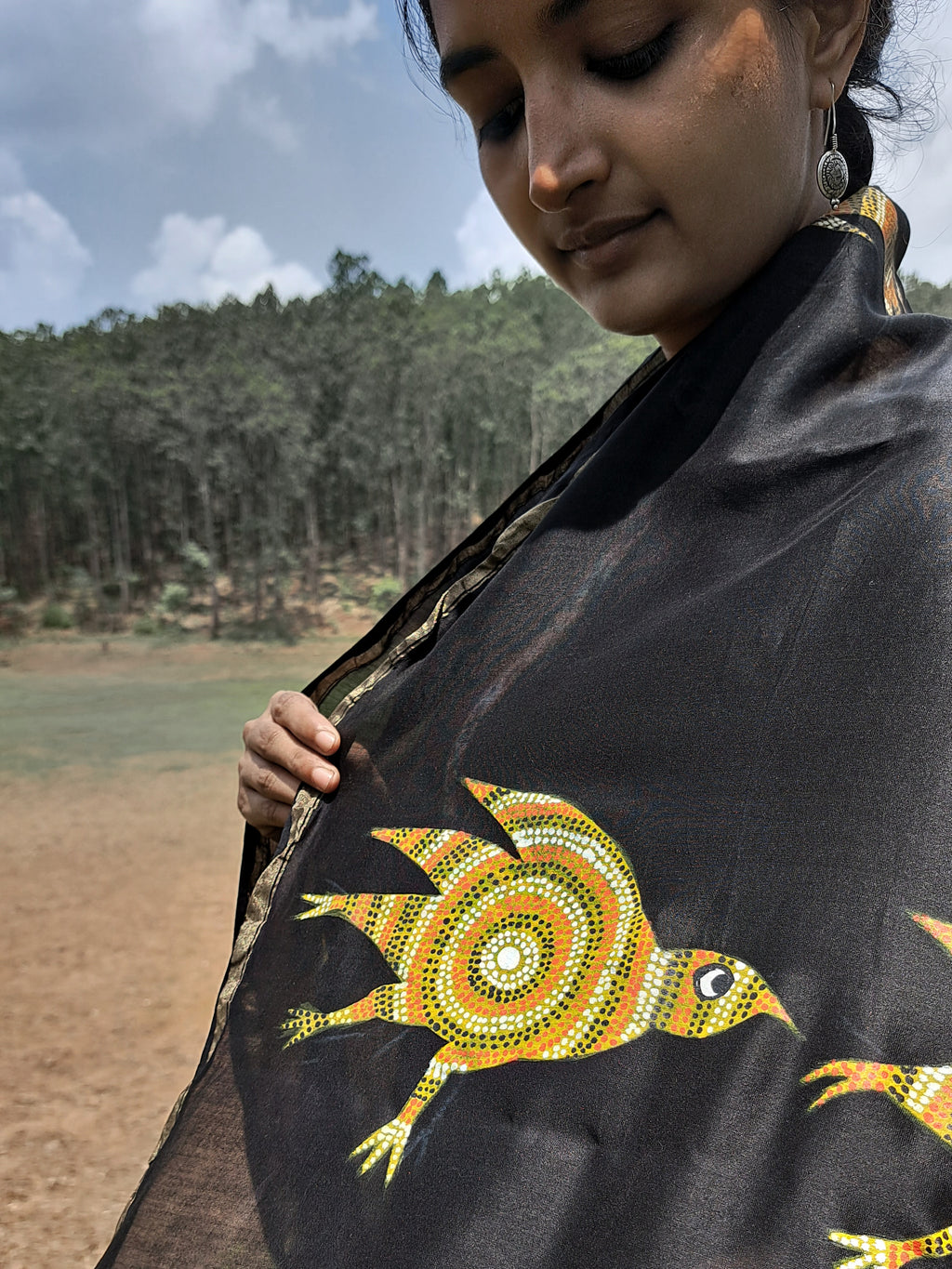 Original Bhil Hand painted Chanderi Dupatta