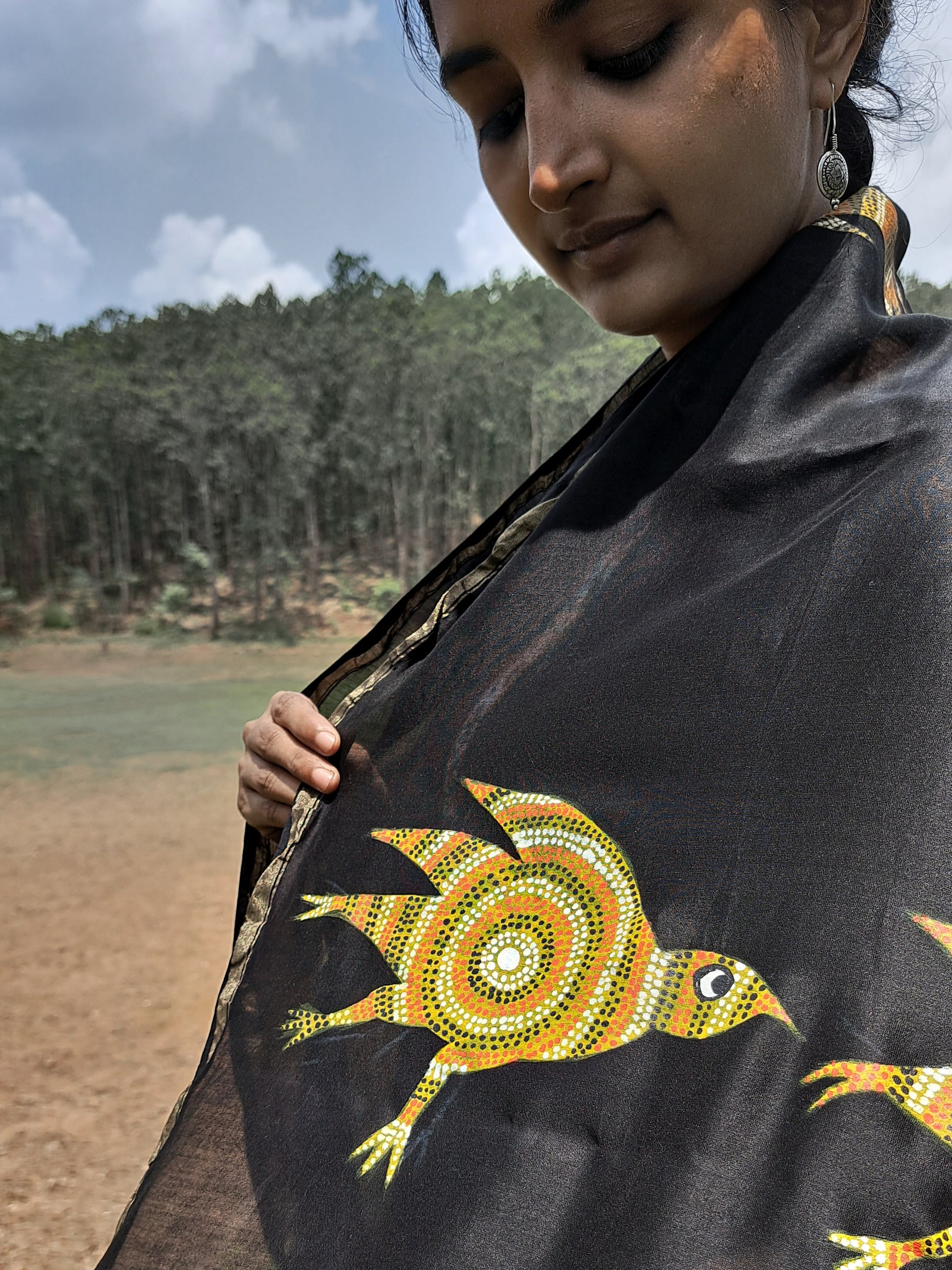 Original Bhil Hand painted Chanderi Dupatta