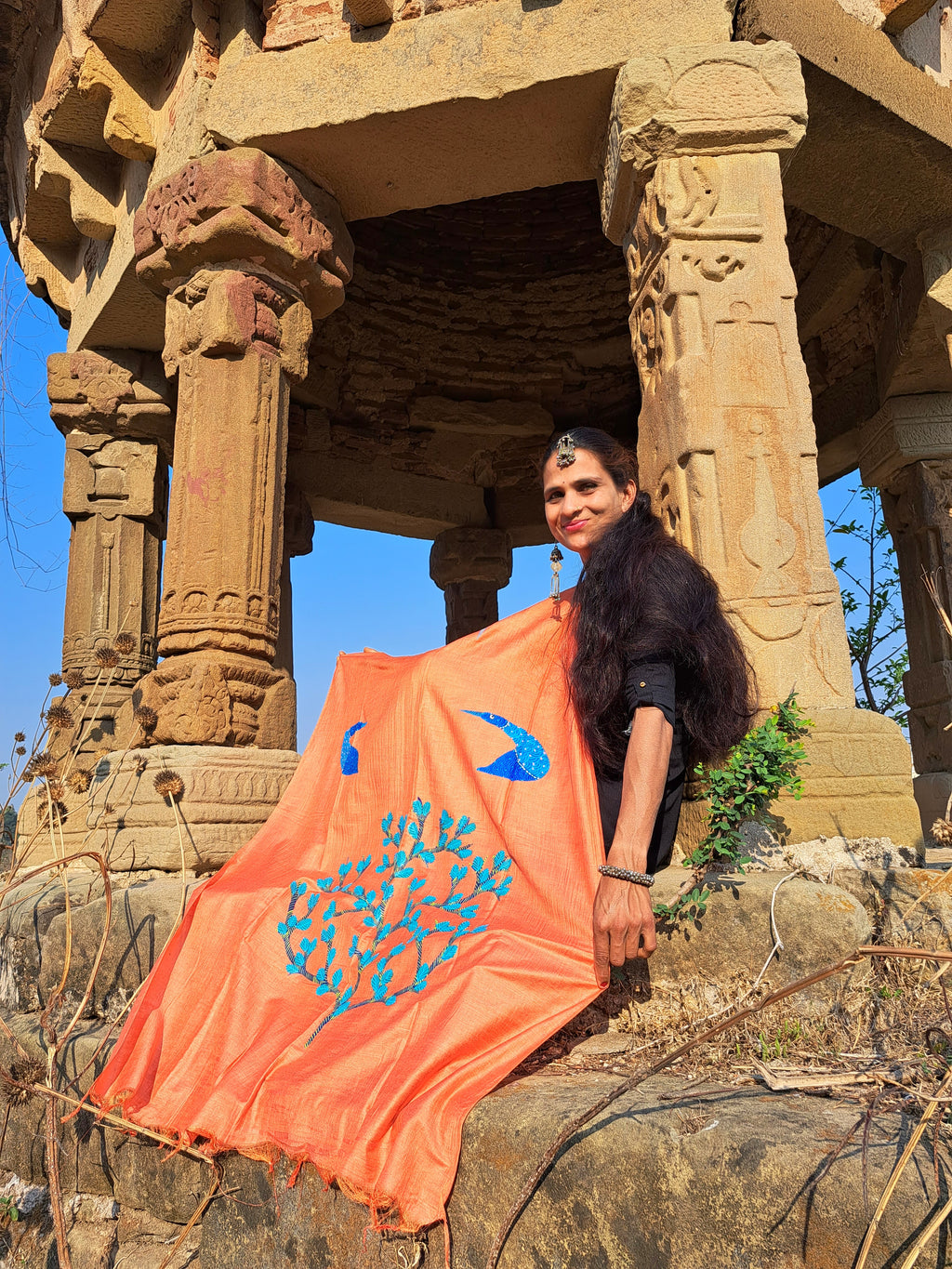 Original Gond Handpainted Dupatta With Tassels