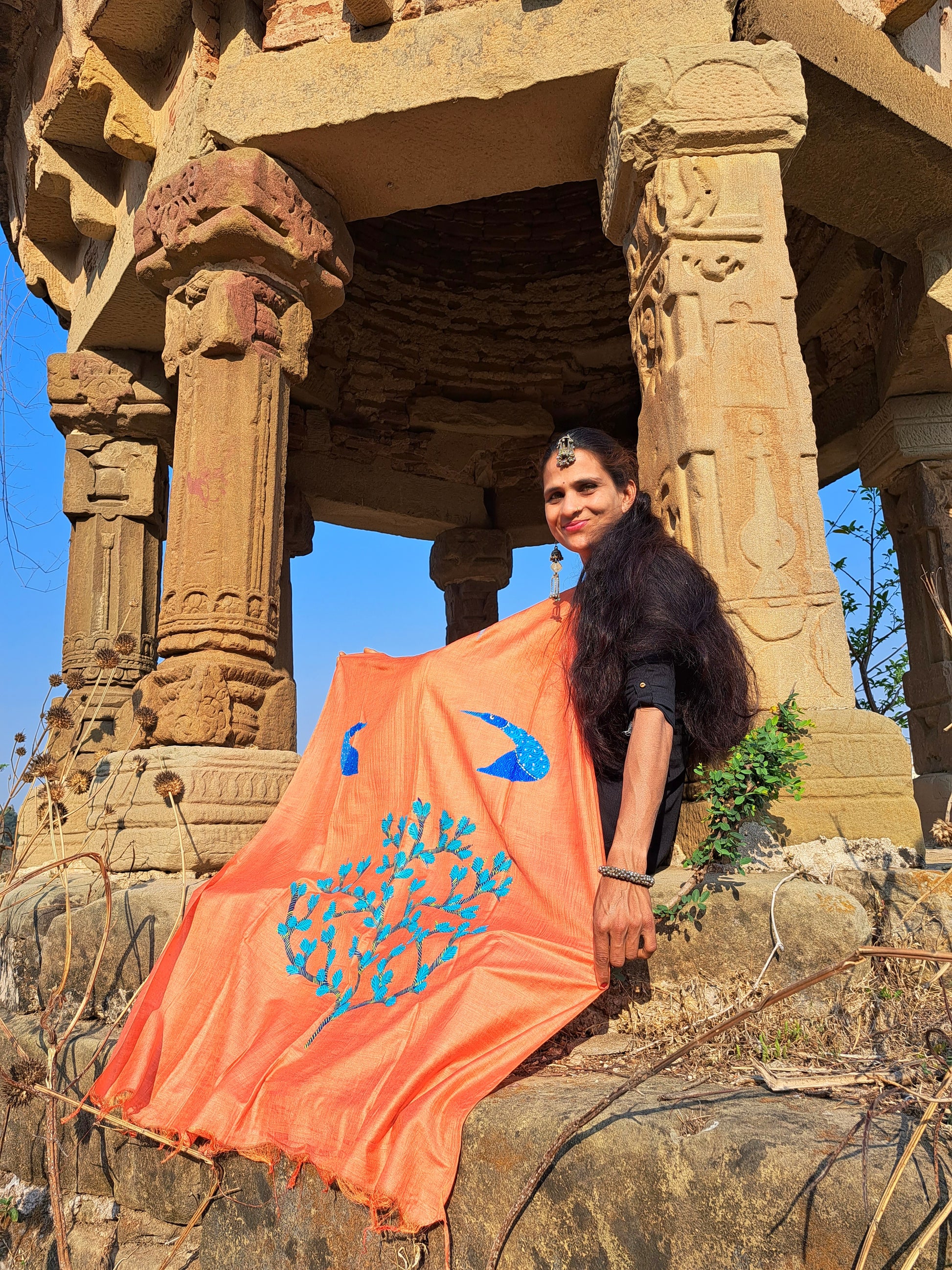 Original Gond Handpainted Dupatta With Tassels