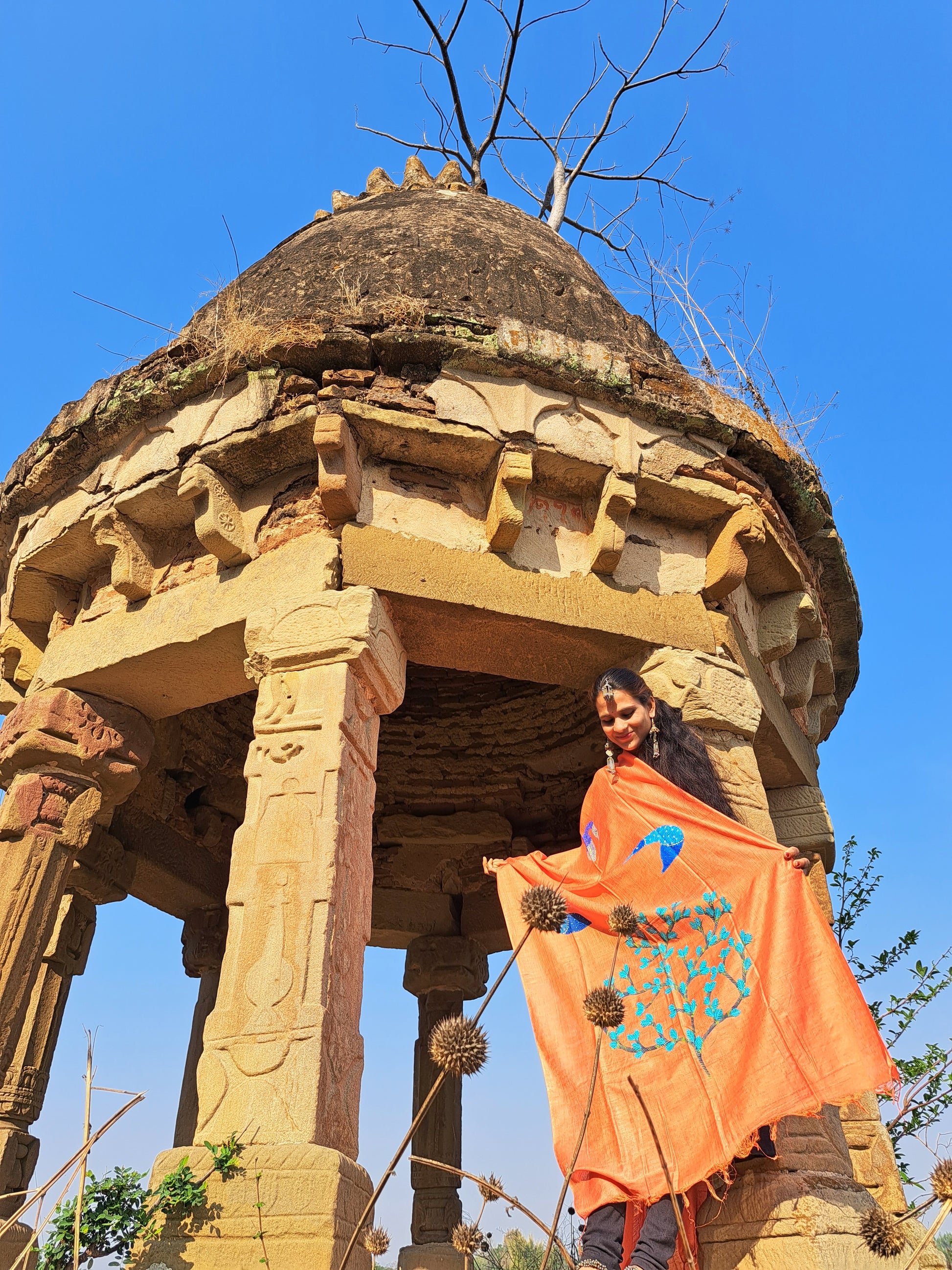 Original Gond Handpainted Dupatta With Tassels