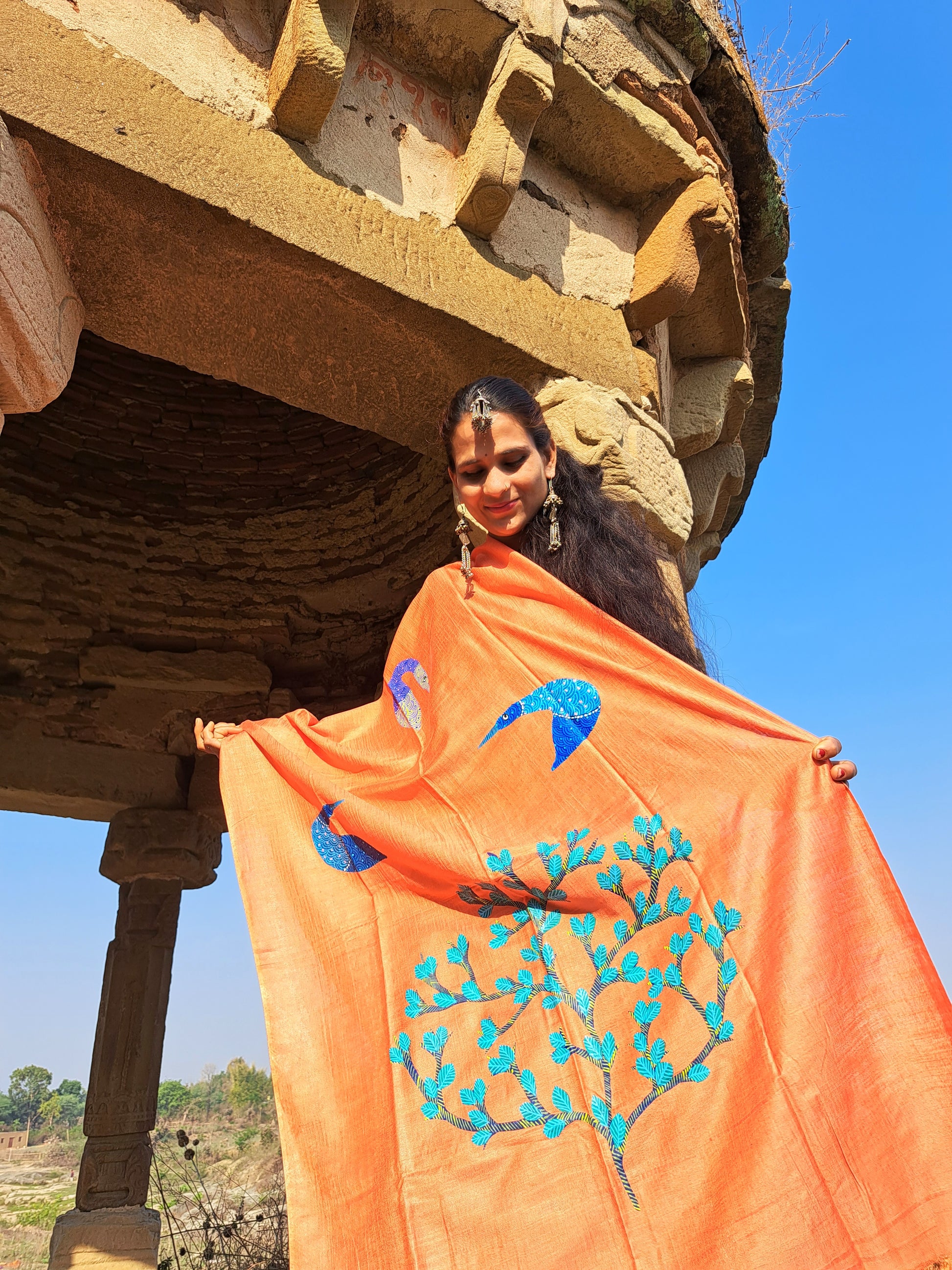 Original Gond Handpainted Dupatta With Tassels